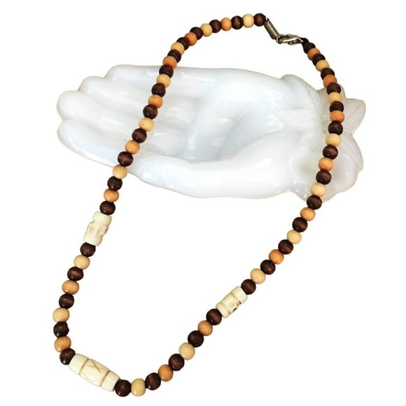 Wooden Bead and Vegetable Ivory or Tagua Necklace - Picture 2 of 3